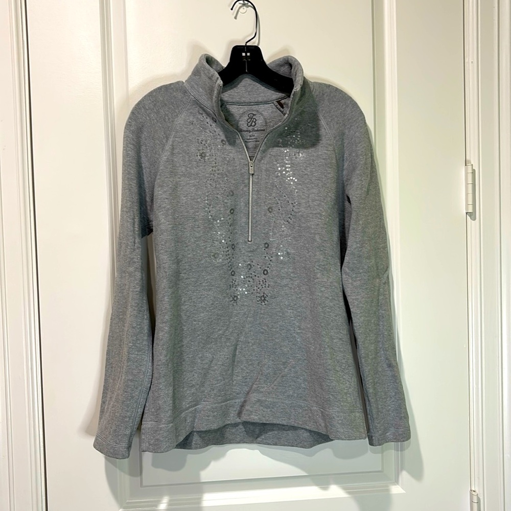 Tommy Bahama Gray 1/4 Zip Neck Pullover Sequined Sweatshirt Size Medium